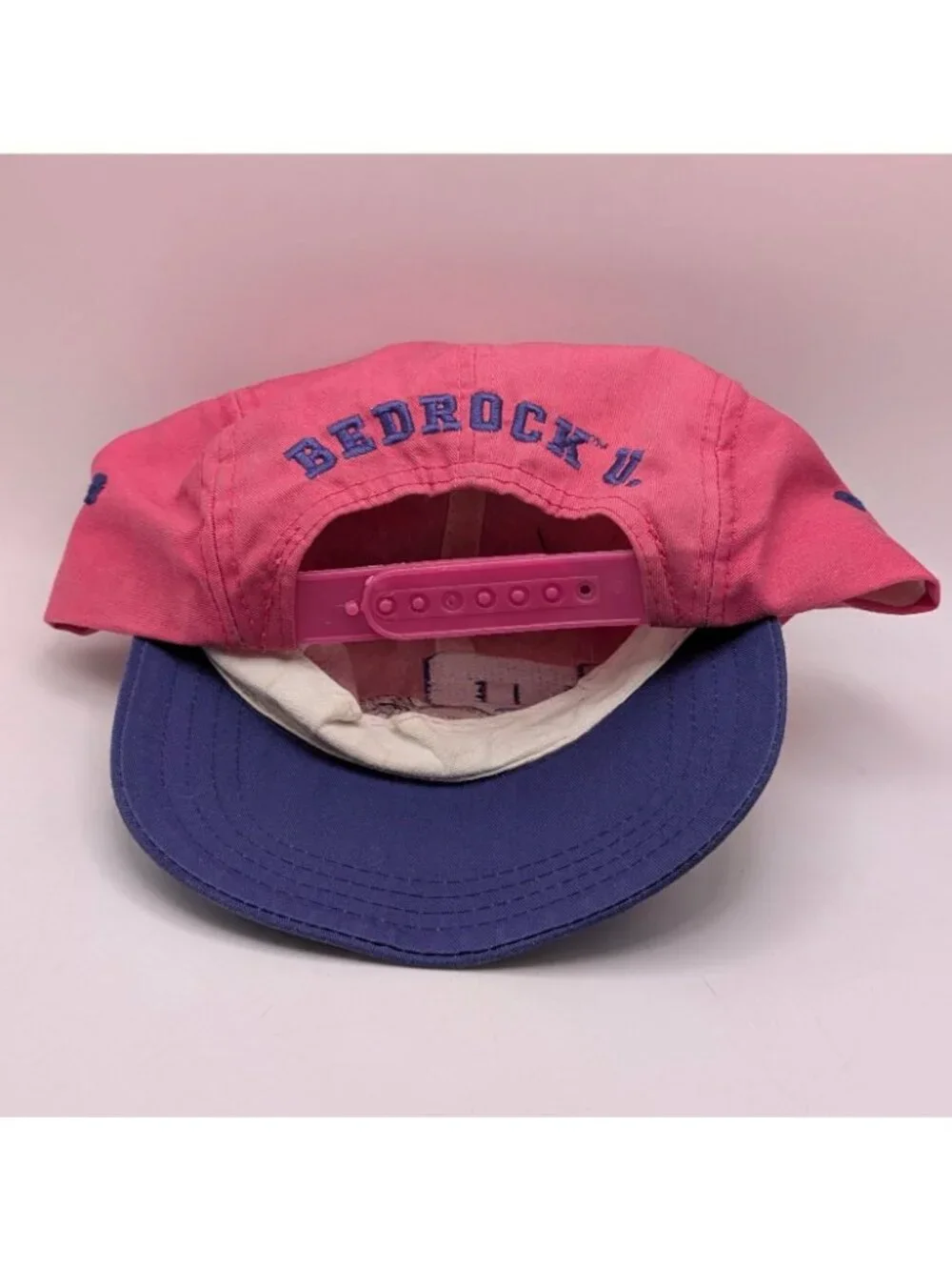 Vintage Pebbles Flintstone Bedrock U University Snapback Hat Pink Purple 90s Cap